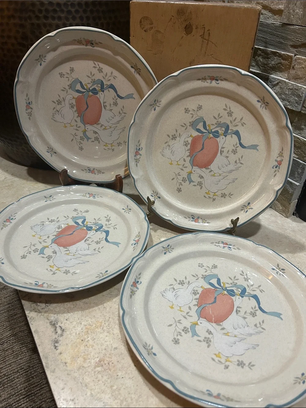 (4) INTERNATIONAL CHINA “Marmalade” Fruit Floral Duck Stoneware Dinner Plates